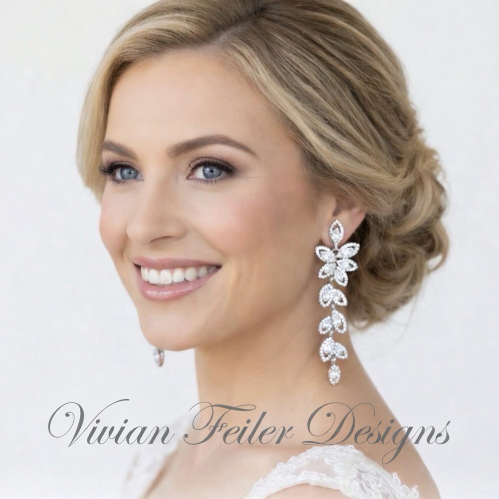 Crystal Floral Earrings Drop Long Statement Bridal Jewelry Leaf Prom Pageant